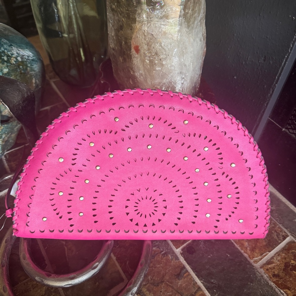 Pink Moroccan Style Half Moon Clutch Purse